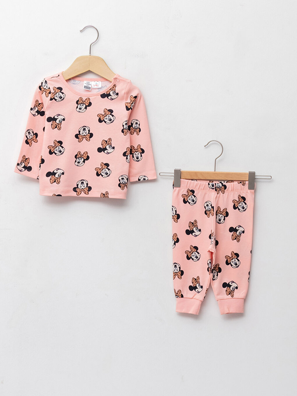 Ensemble de pyjama en coton imprimé Minnie Mouse à manches longues et col rond pour bébé fille