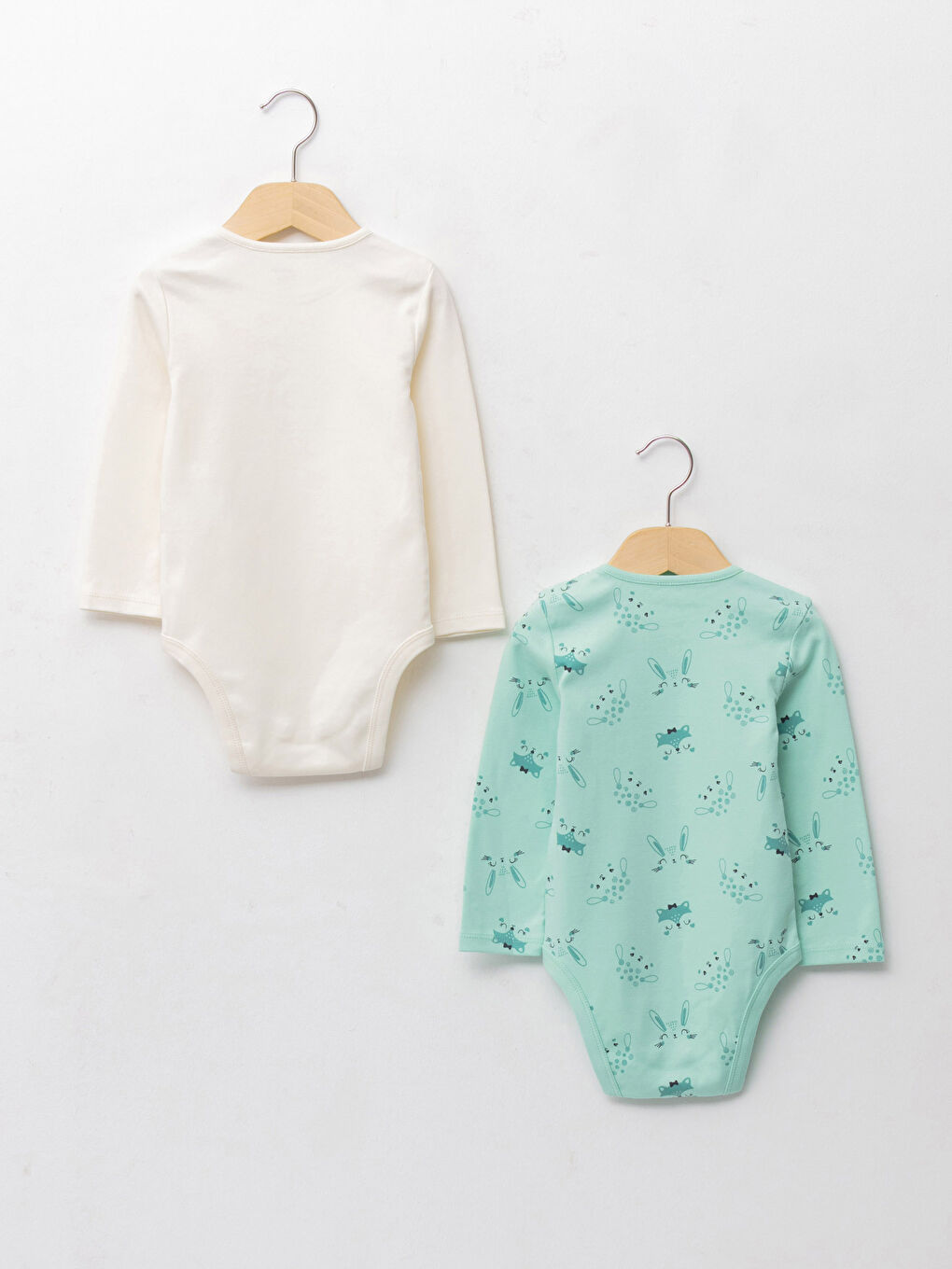 Crew Neck Long Sleeve Patterned Cotton Baby Girl Body with Snap Crotch 2-Pack-1