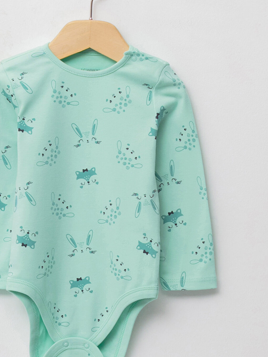 Crew Neck Long Sleeve Patterned Cotton Baby Girl Body with Snap Crotch 2-Pack-2