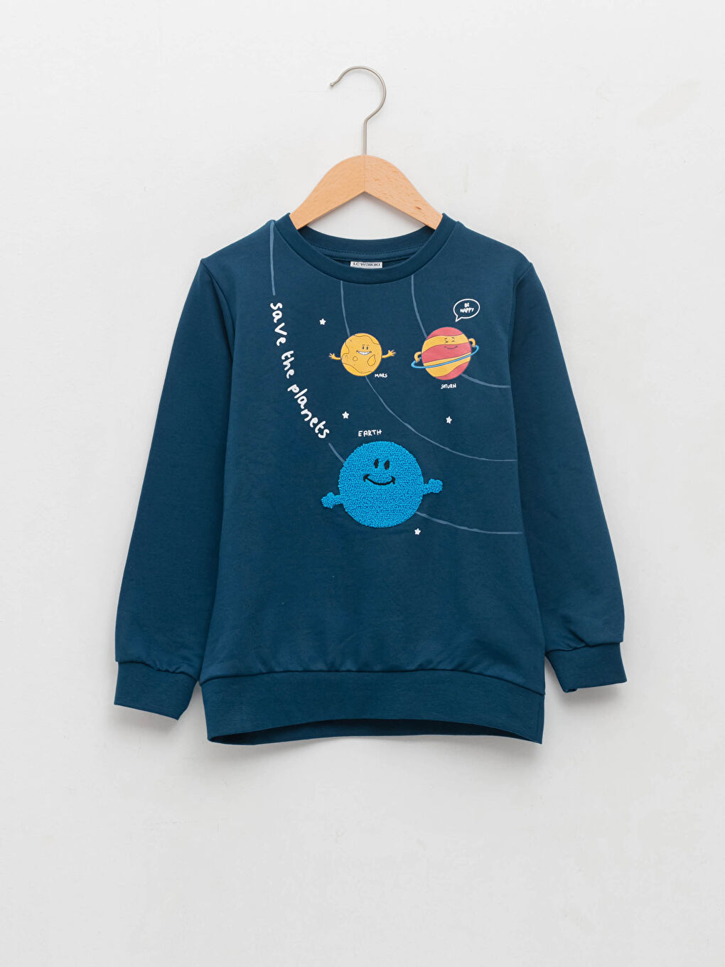 Petrol Bisiklet Yaka Baskılı Uzun Kollu Erkek Çocuk Sweatshirt