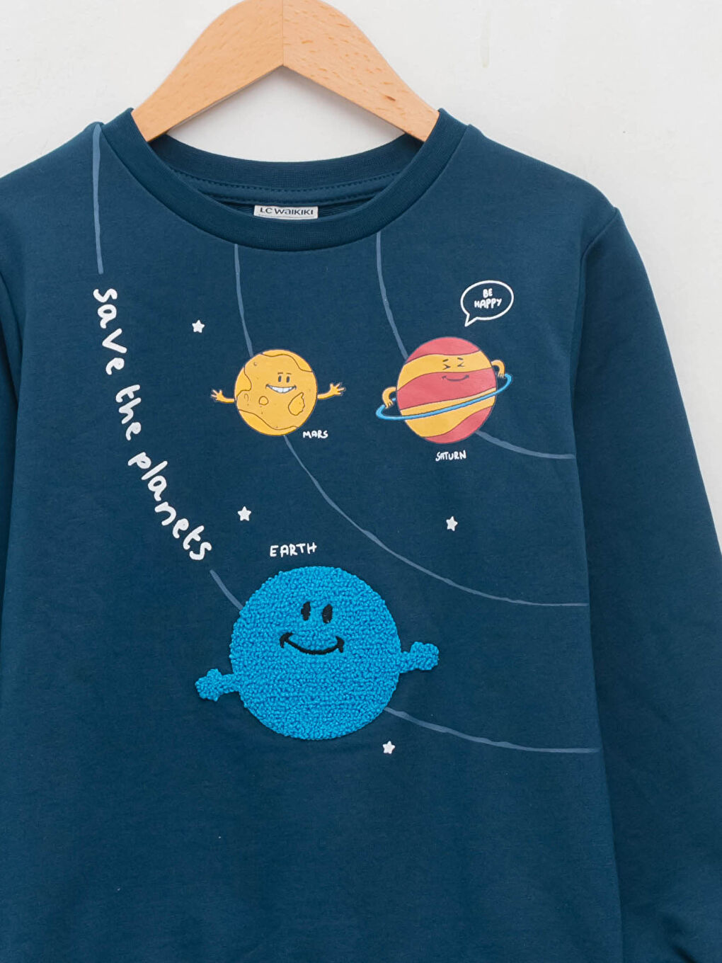 Petrol Bisiklet Yaka Baskılı Uzun Kollu Erkek Çocuk Sweatshirt-2