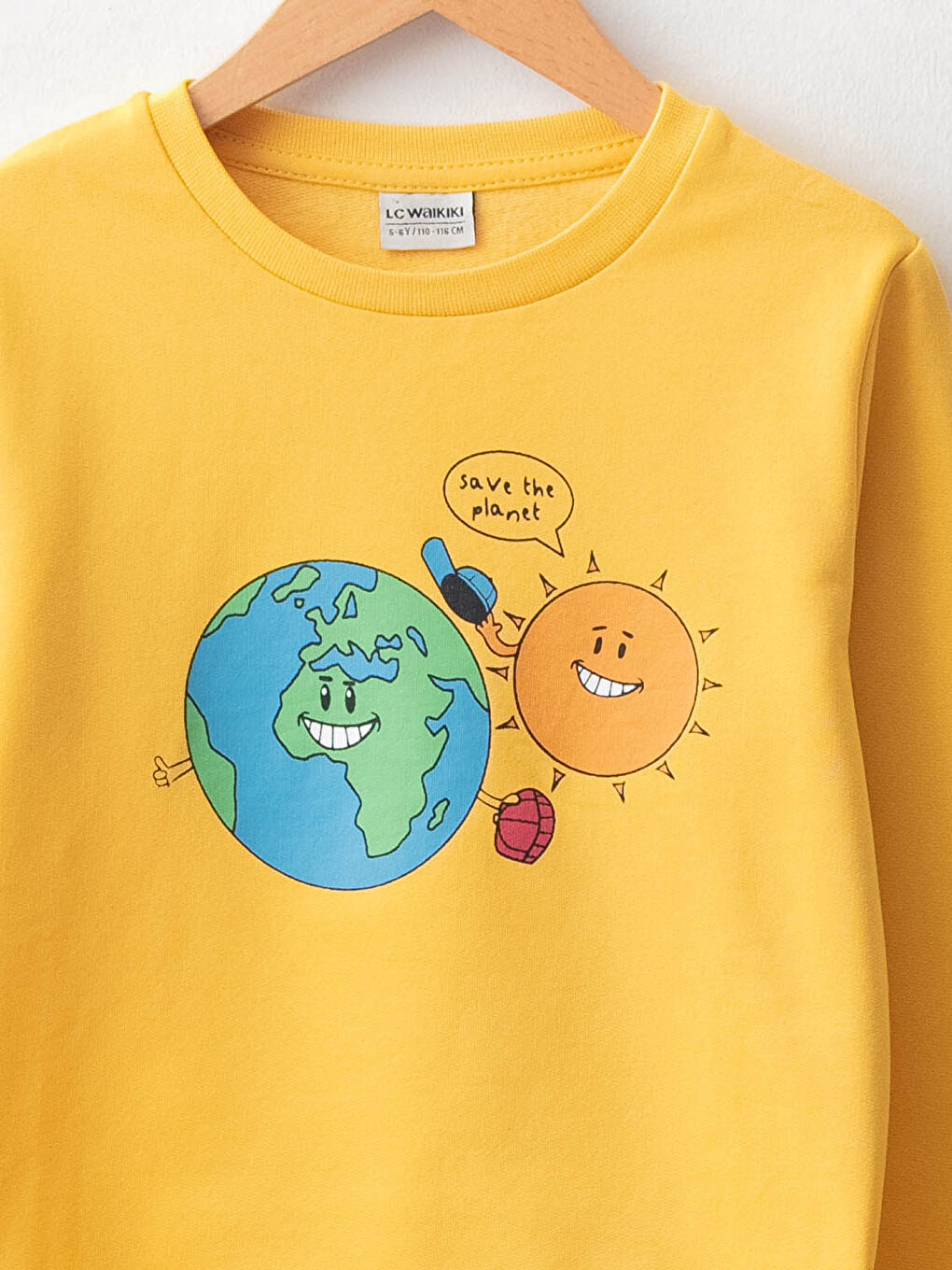 Sarı Bisiklet Yaka Baskılı Uzun Kollu Erkek Çocuk Sweatshirt ve Eşofman Altı-2