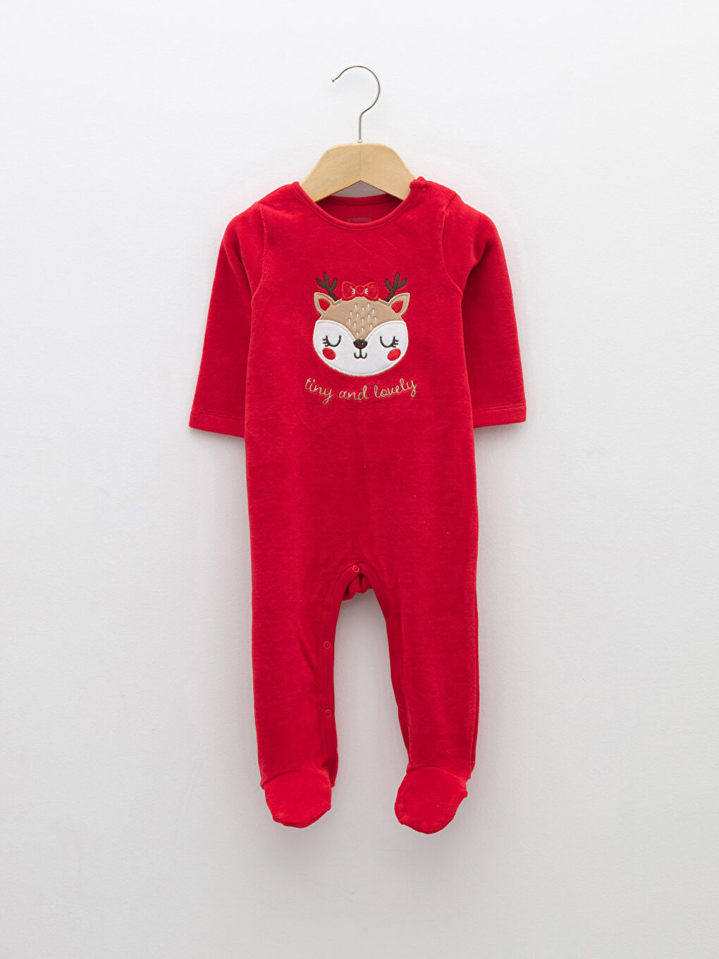 Combinaison Bébé Fille en Velours à Manches Longues avec Détails Brodés et Col Rond