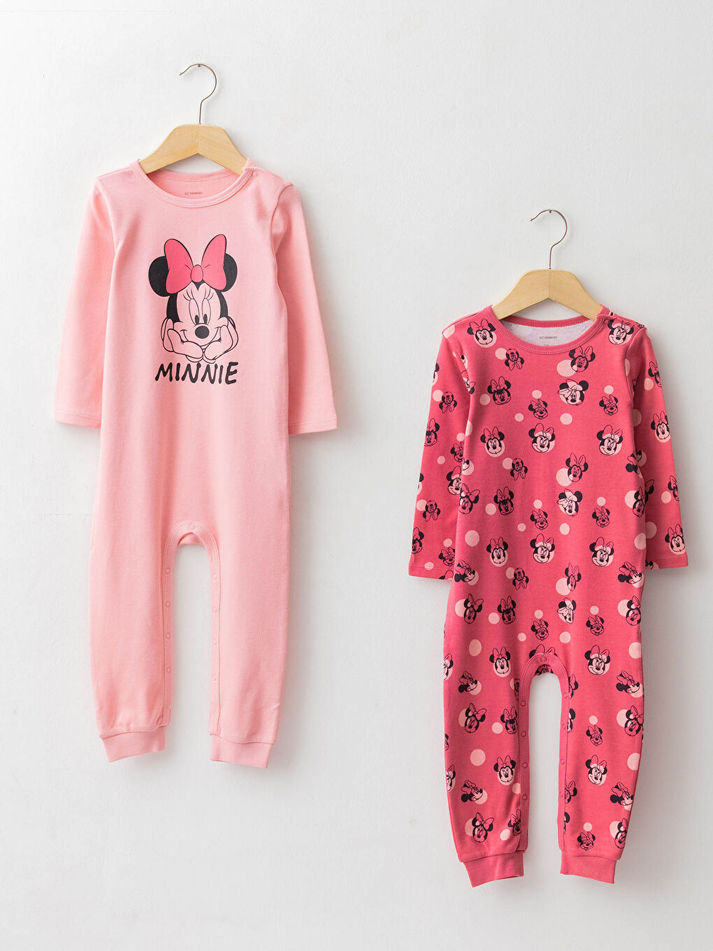 LCW baby Crew Neck Long Sleeve Minnie Mouse Printed Baby Girls' Jumpsuit 2 Pack -W1BG98Z1-LT4