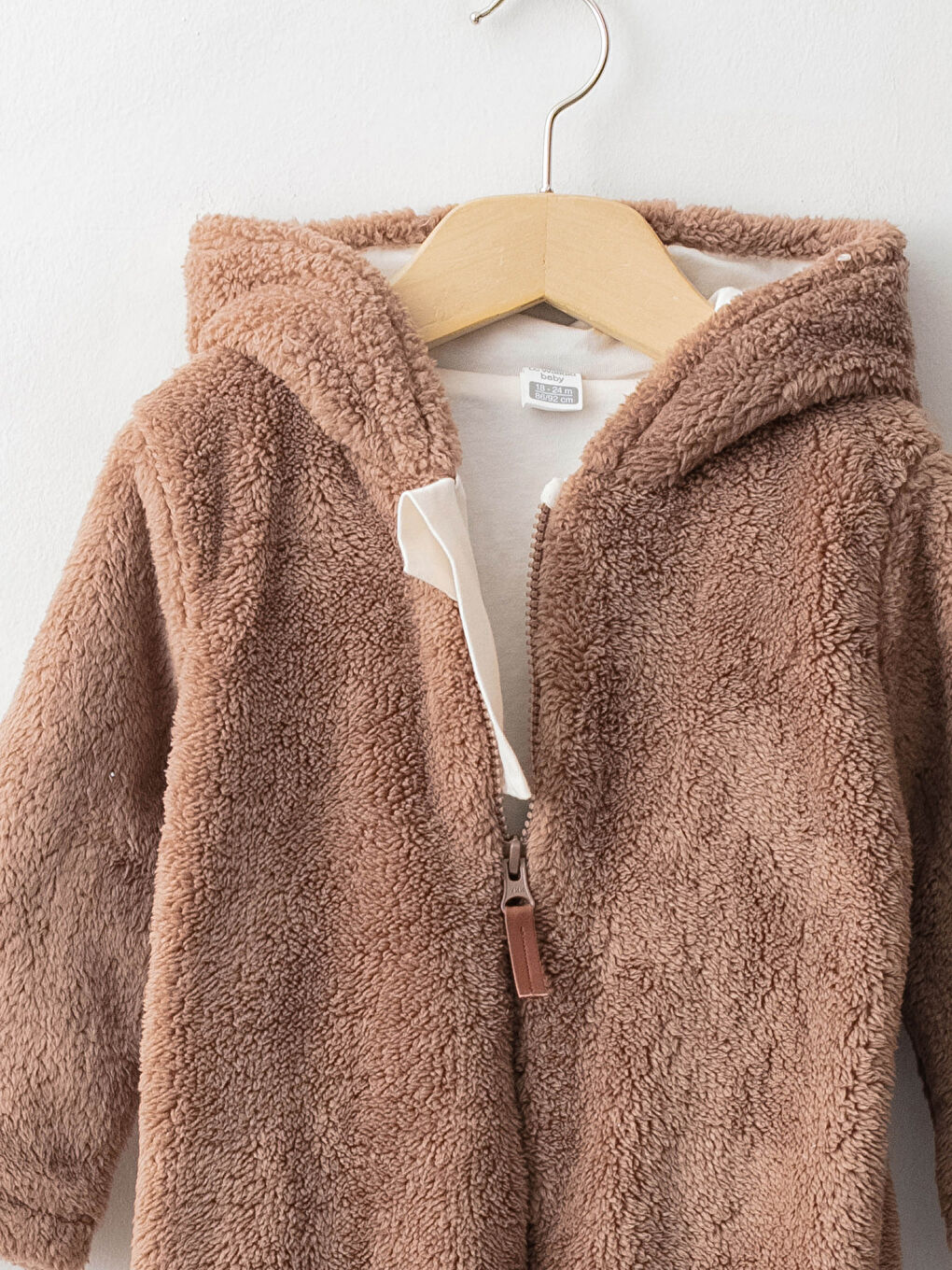 Hooded Long Sleeve Basic Plush Baby Boy Zippered Jumpsuit-2