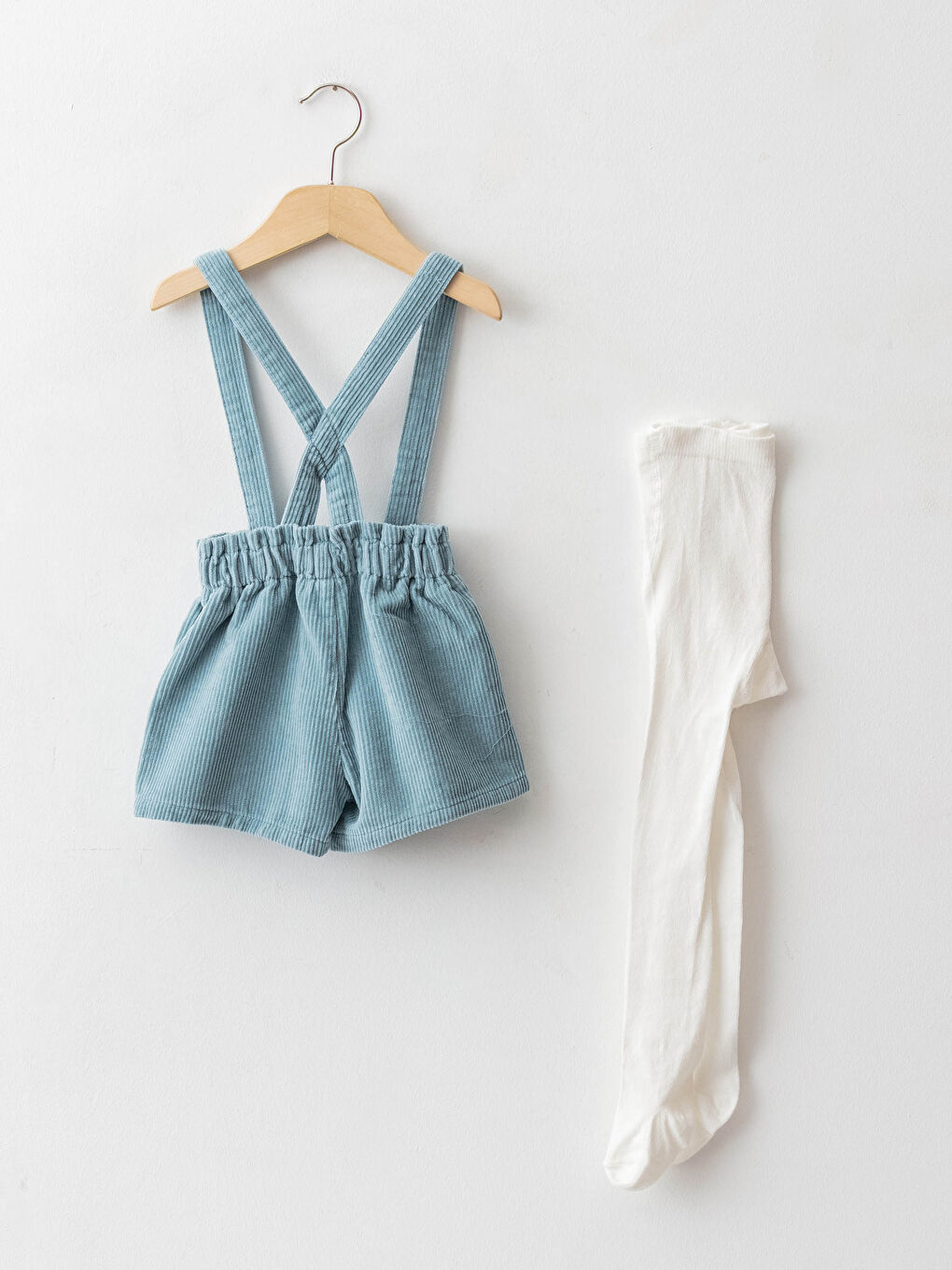 Mavi Beli Lastikli Basic  Kız Bebek Şort ve Külotlu Çorap 2'li Takım-1