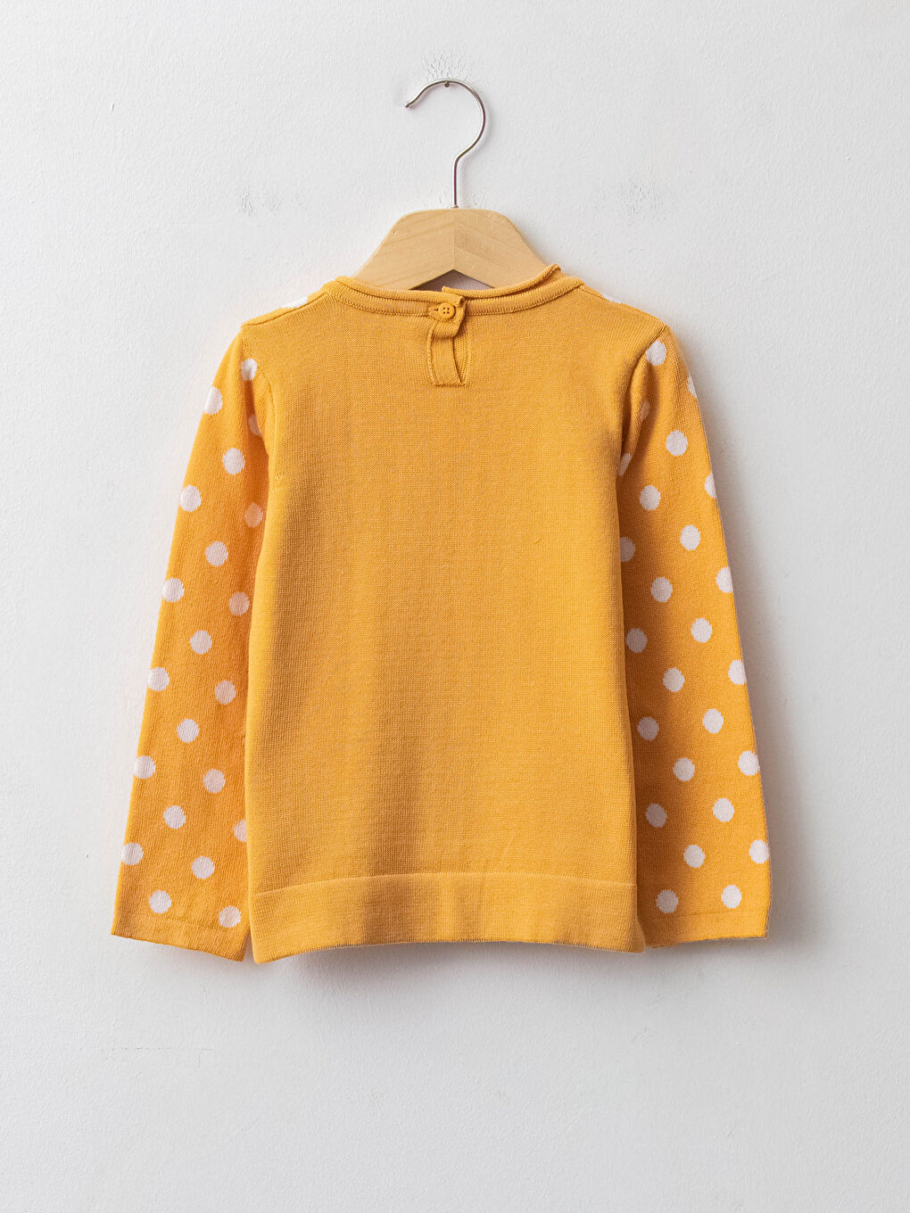 Sarı Bisiklet Yaka Uzun Kollu Puantiye Desenli Kız Bebek Triko Kazak-1