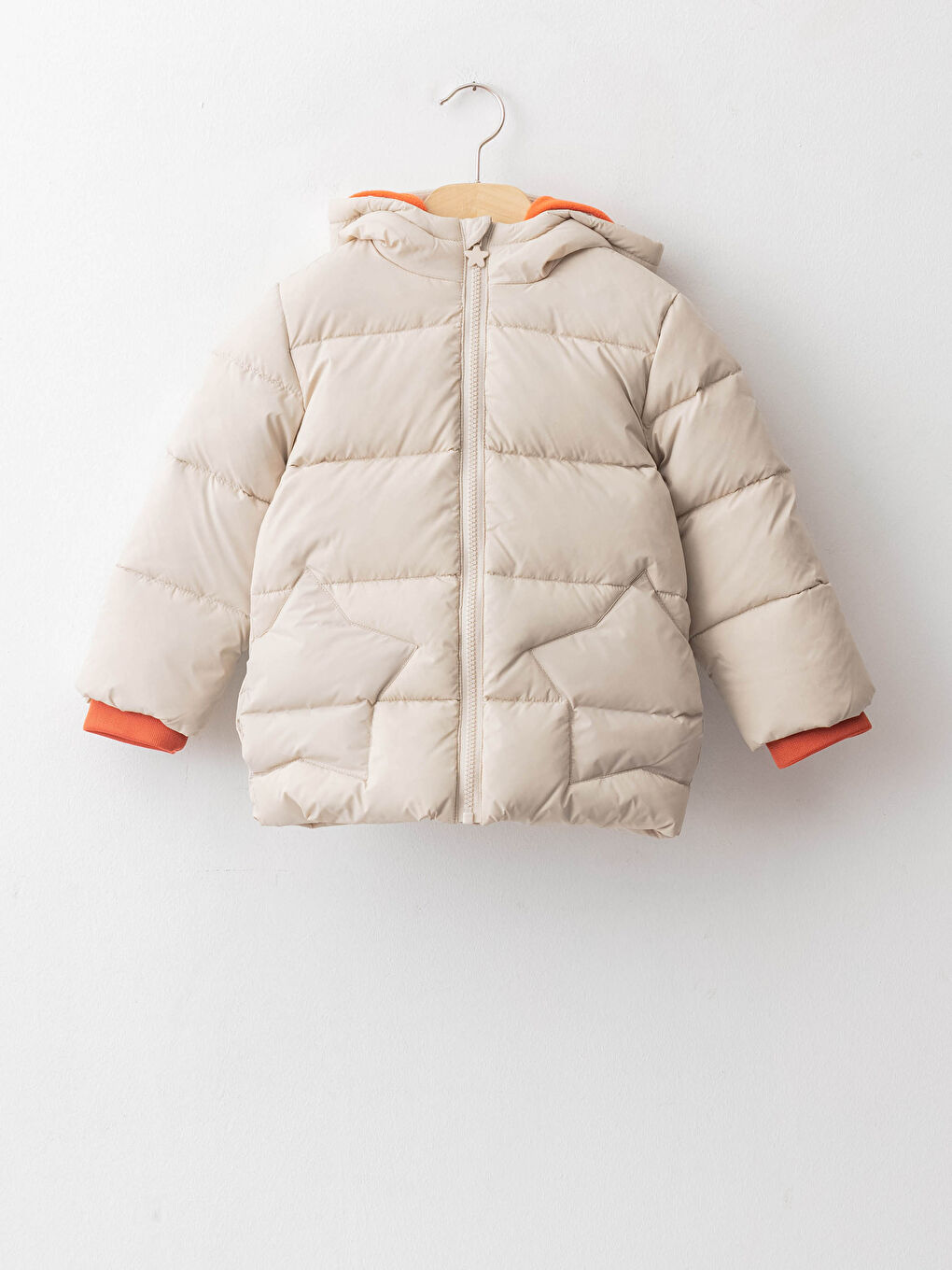 Bej Kapüşonlu Uzun Kollu Erkek Bebek Mont