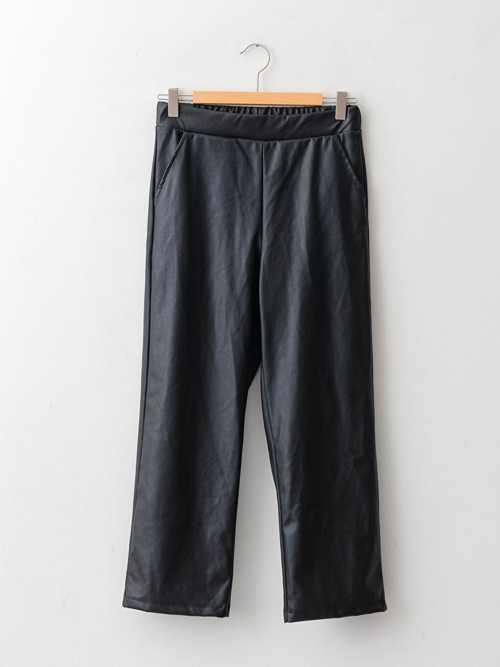 بنطلون جلد صناعي للبنات بخصر مرن