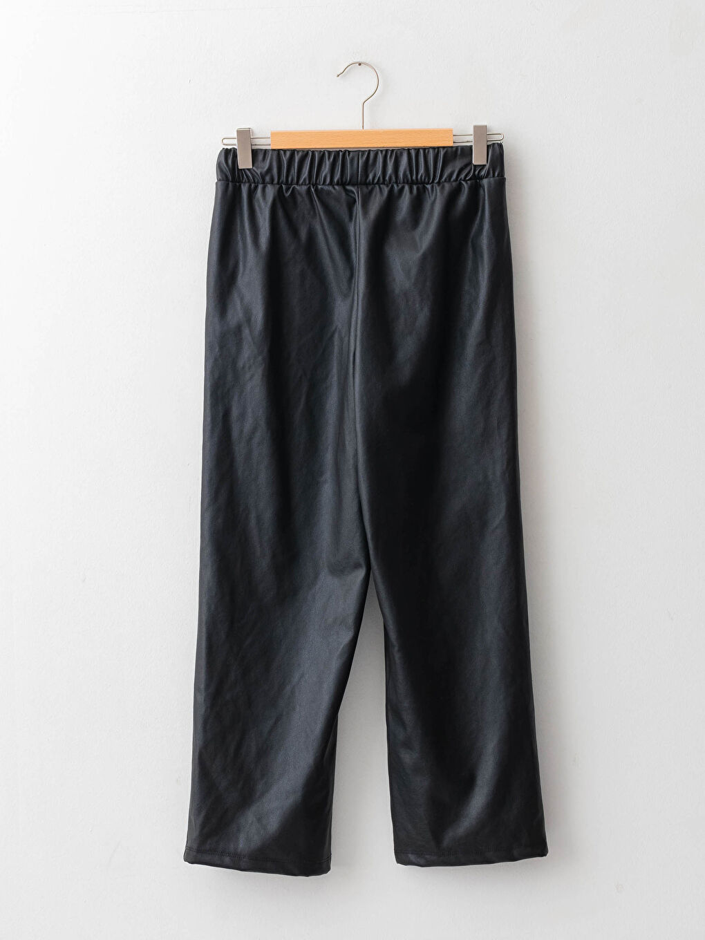 بنطلون جلد صناعي للبنات بخصر مرن-1