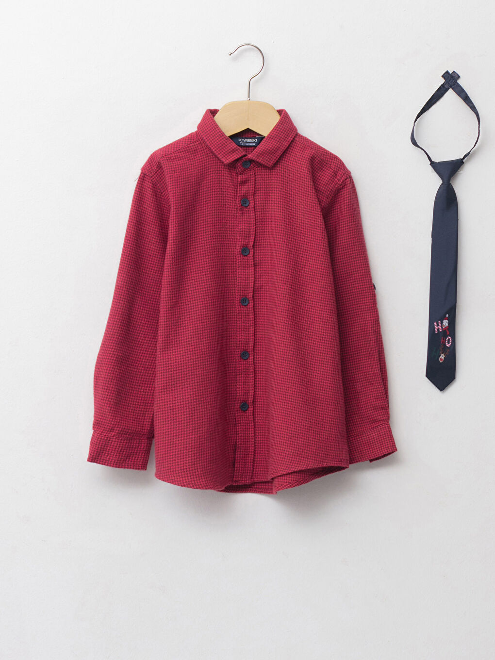 Cămașă și Cravată Băieți cu Tematică de Crăciun, Mânecă Lungă, Gabardină-1