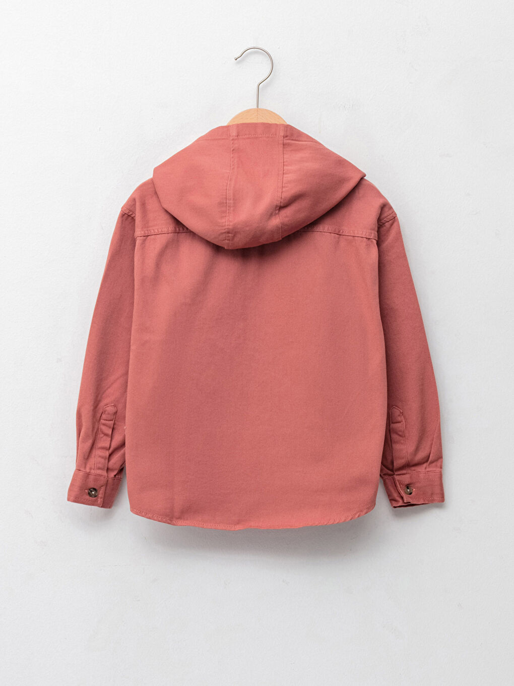 Kahverengi Kapüşonlu Baskılı Uzun Kollu Gabardin Erkek Çocuk Gömlek-1