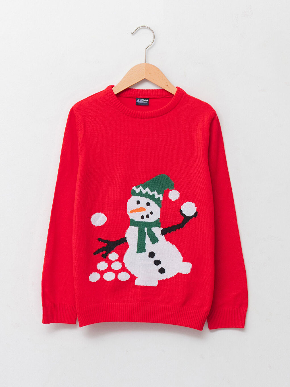 Crew Neck Snowman Patterned Long Sleeve Boy Thin Tricot Sweater