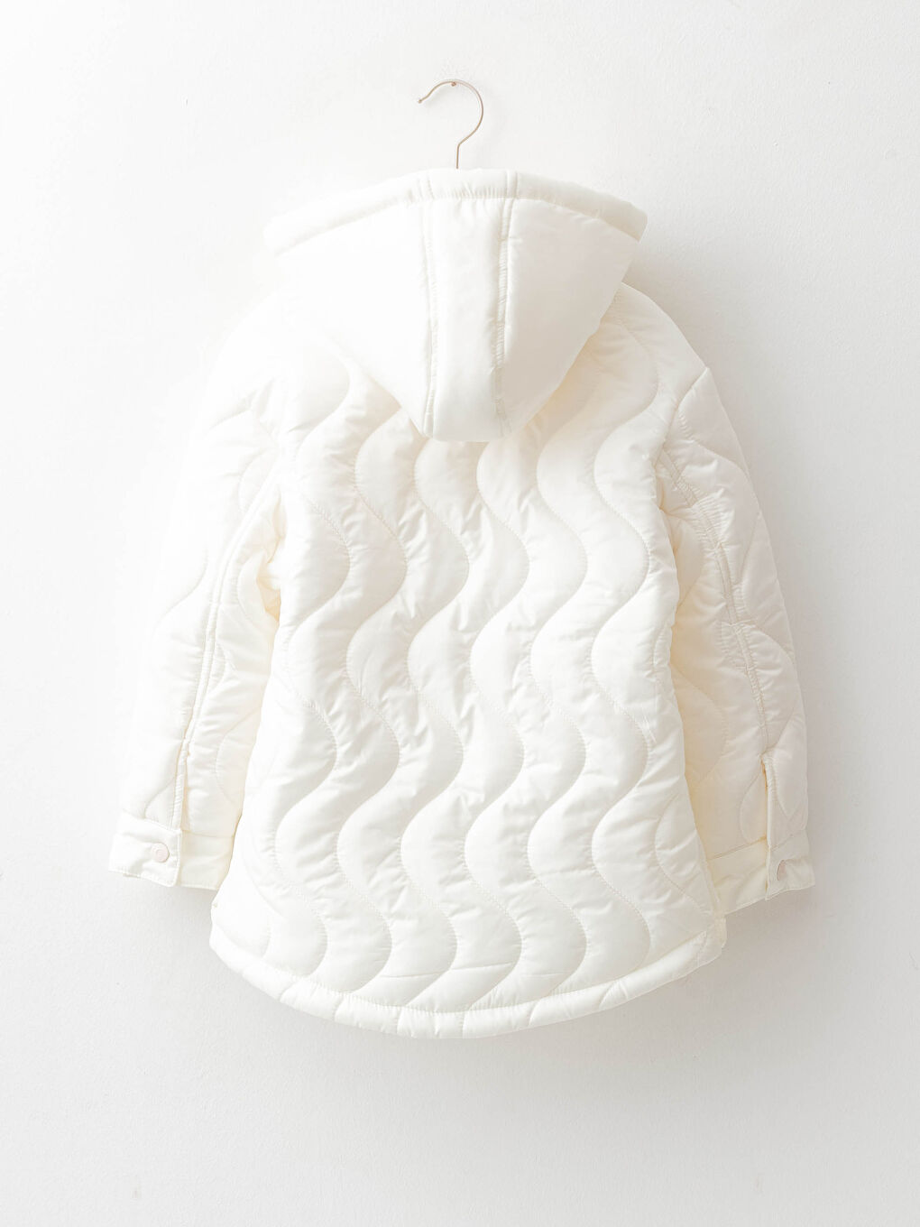 Hooded Self Patterned Long Sleeve Girls' Coat-1