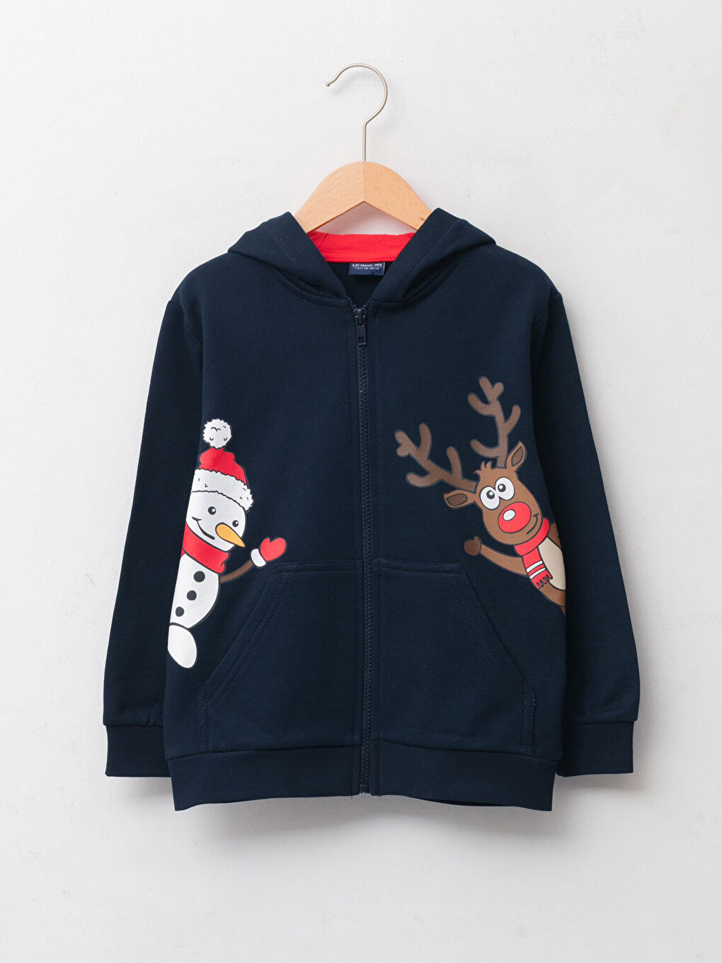 Hooded New Year Themed Long Sleeve Boy Zippered Sweatshirt