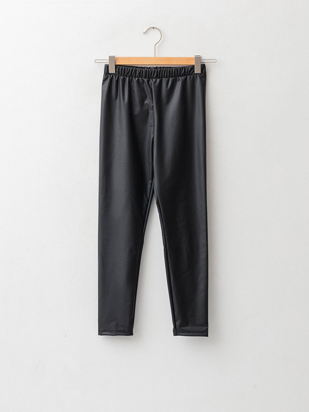 Siyah Beli Lastikli Deri Görünümlü Kız Çocuk Bilek Boy Tayt