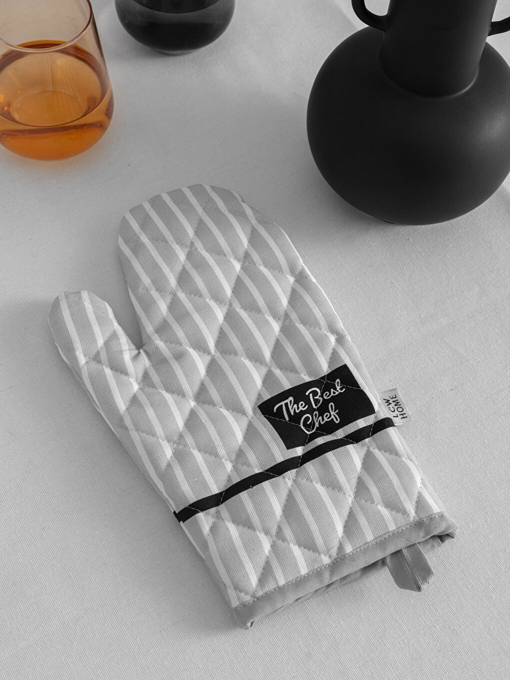 Gri Slogan Baskılı Gabardin Fırın Eldiveni 18x30 cm