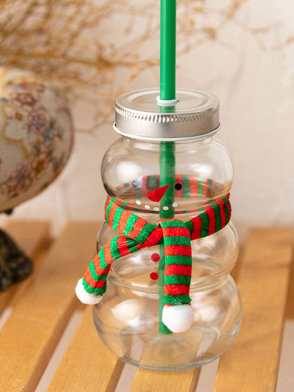 LCW HOME Christmas Themed Glass Cup with Straw and Lid -W1BM83Z8-F9C