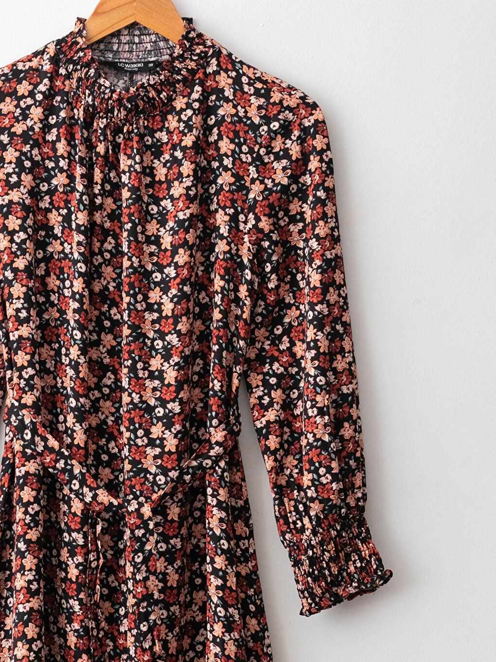 LCWAIKIKI Maternity Half Turtleneck Floral Long Sleeve Belmando Fabric Women's Dress -W1BN36Z8-LR8