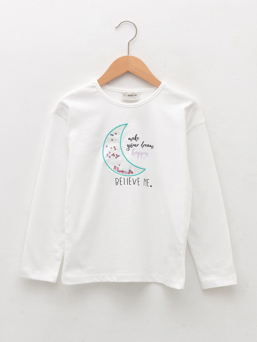 Crew Neck Printed Long Sleeve Girls' T-Shirt