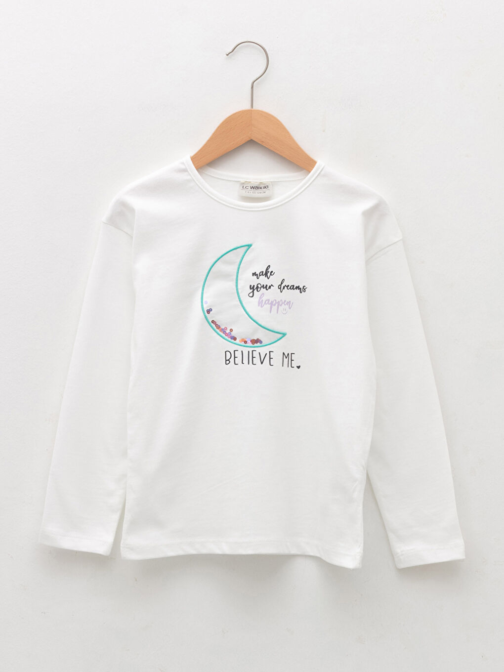 Crew Neck Printed Long Sleeve Girls' T-Shirt-1