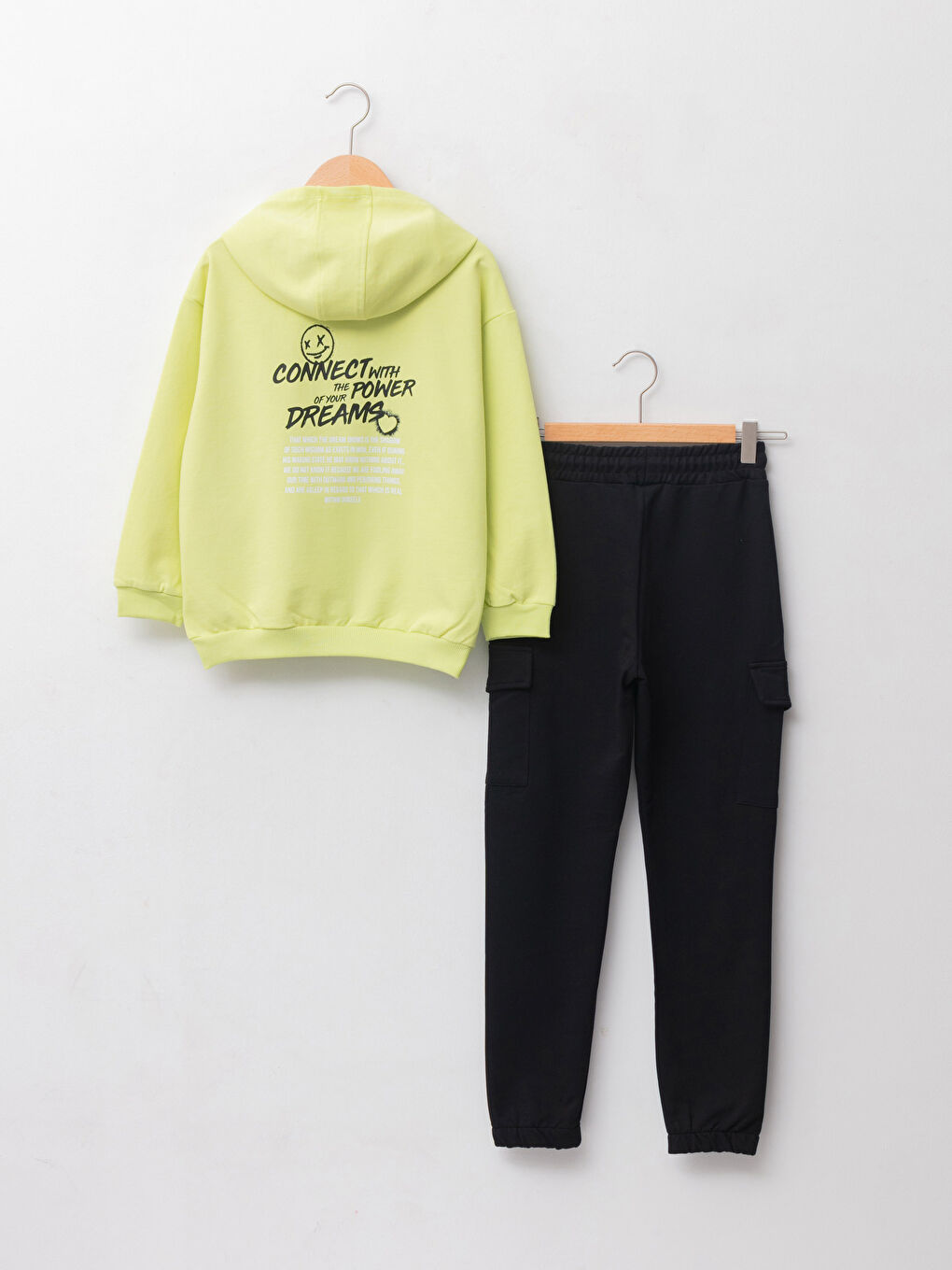 سويتشيرت وبنطلون رياضي بناتي بكابوش مطبوع كم طويل واسع-1