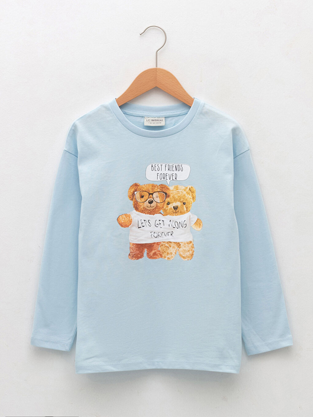Crew Neck Teddy Bear Printed Girls' T-Shirt