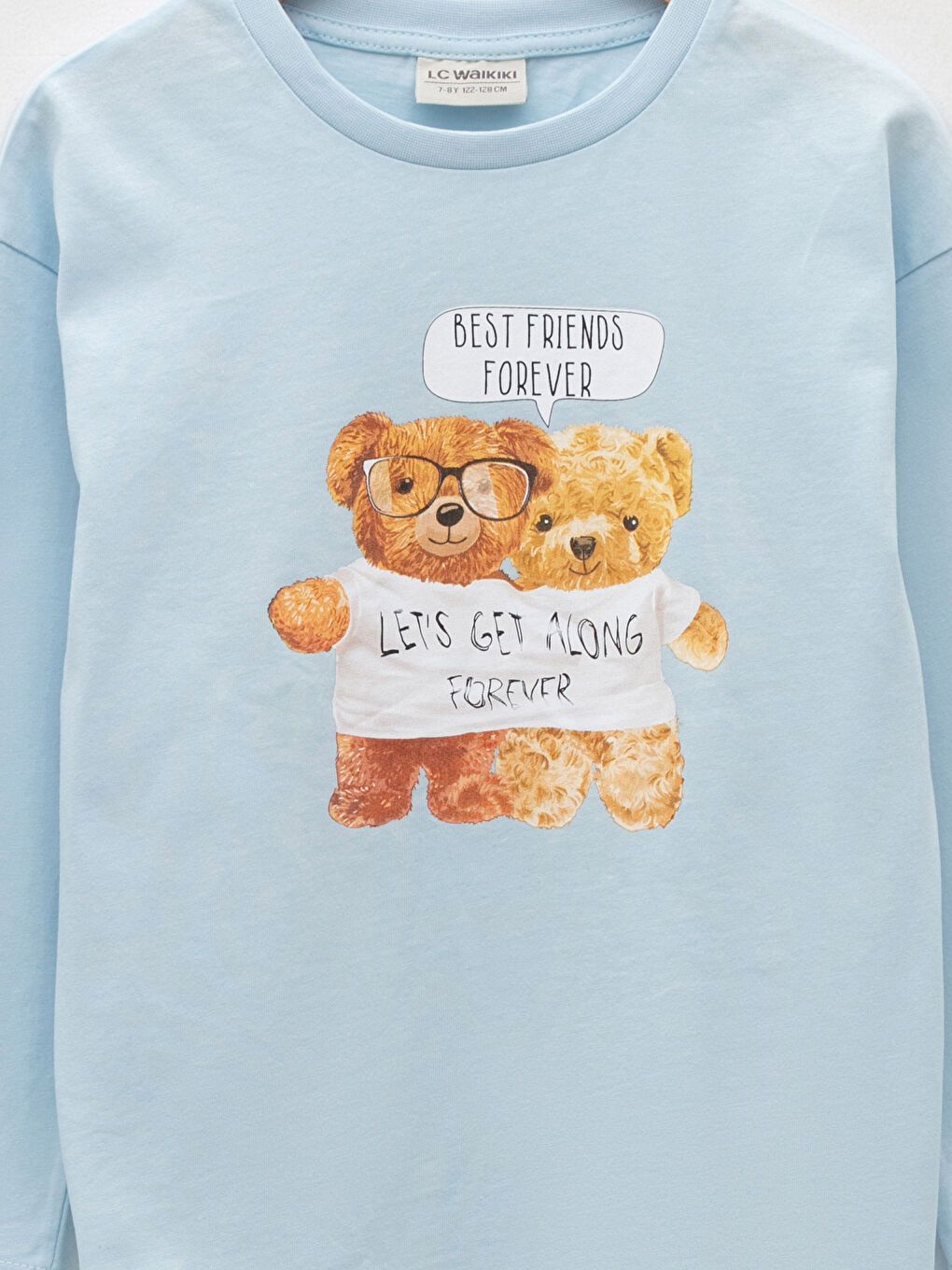 Crew Neck Teddy Bear Printed Girls' T-Shirt-2