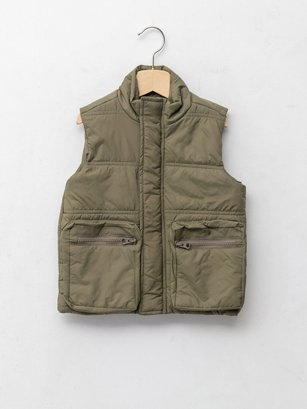 Haki Dik Yaka Basic Erkek Bebek Yelek-4