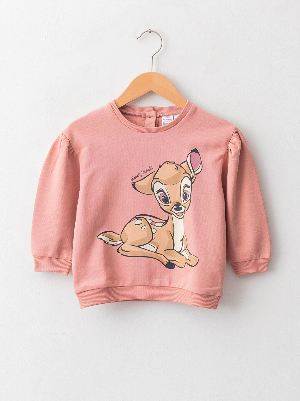 LCW baby Pembe Bisiklet Yaka Uzun Kol Bambi Baskılı Kız Bebek Sweatshirt - 3