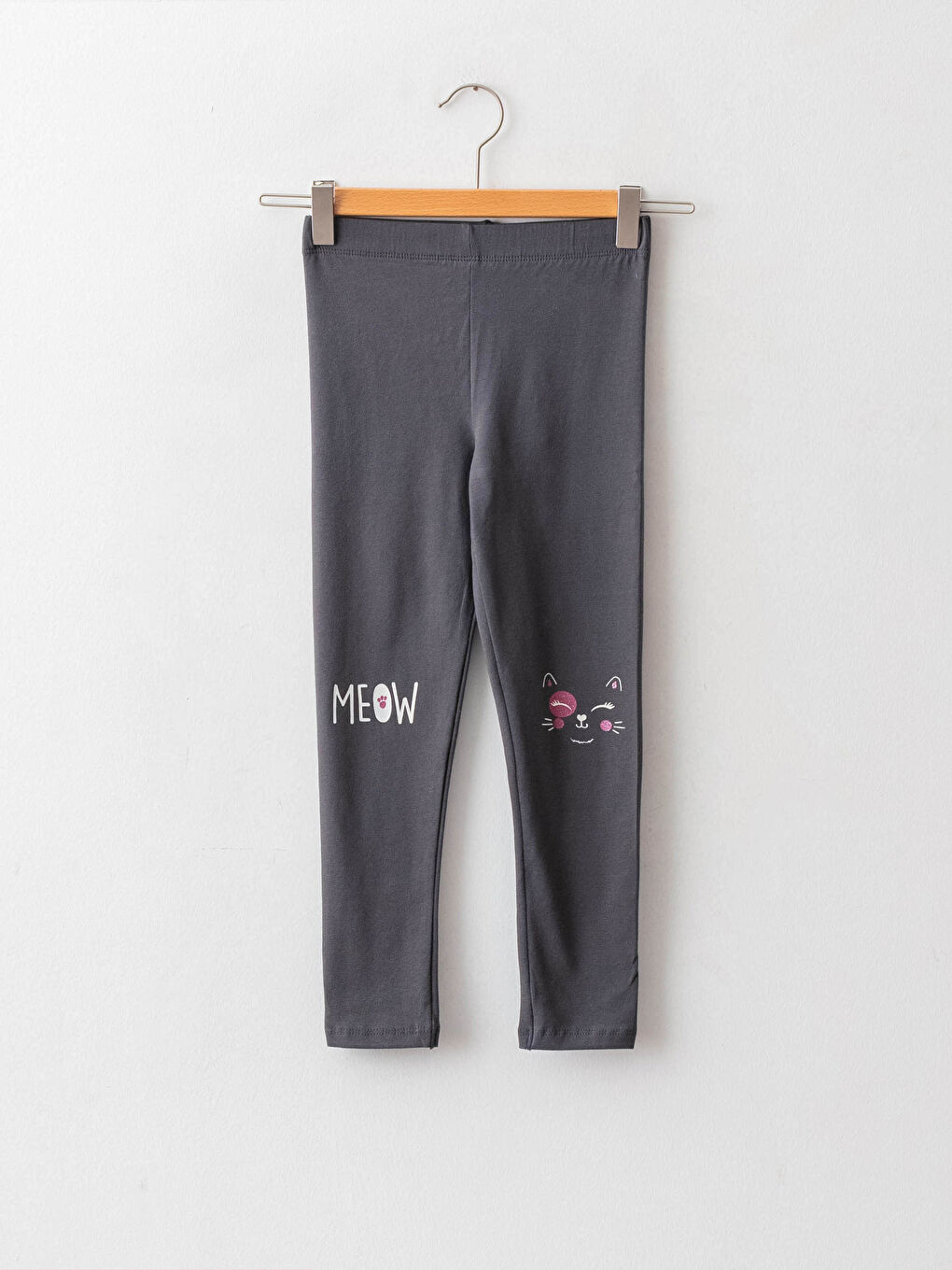 Gri Beli Lastikli Baskılı Kız Çocuk Uzun Tayt