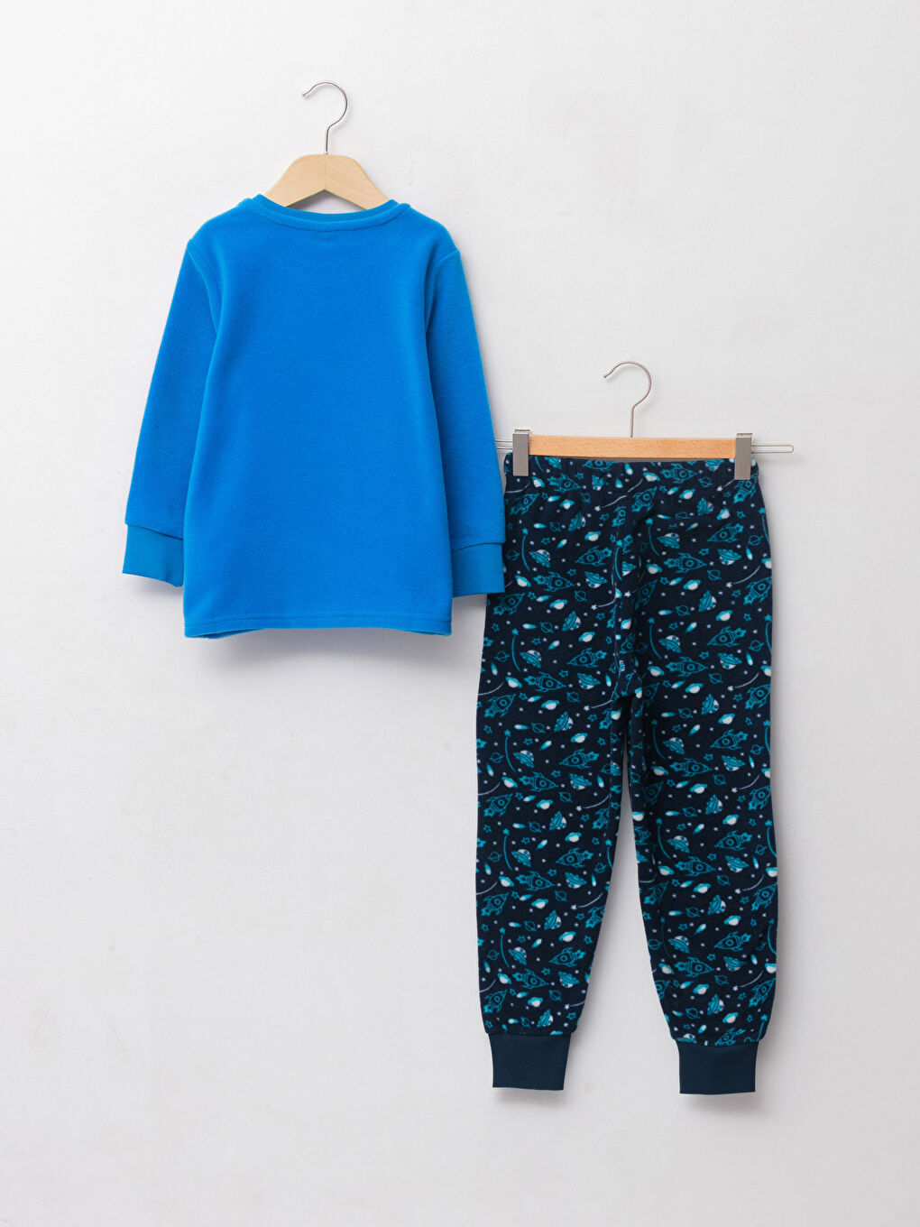 Mavi Bisiklet Yaka Baskılı Uzun Kollu Polar Erkek Çocuk Pijama Takımı-1