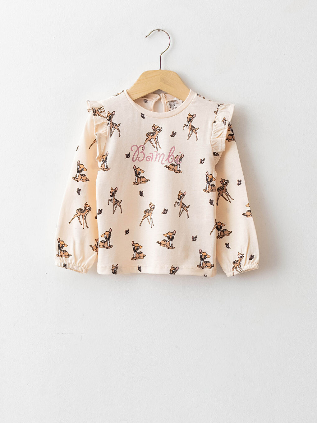 T-shirt Bébé Fille Imprimé Bambi en Coton à Manches Longues Col Rond