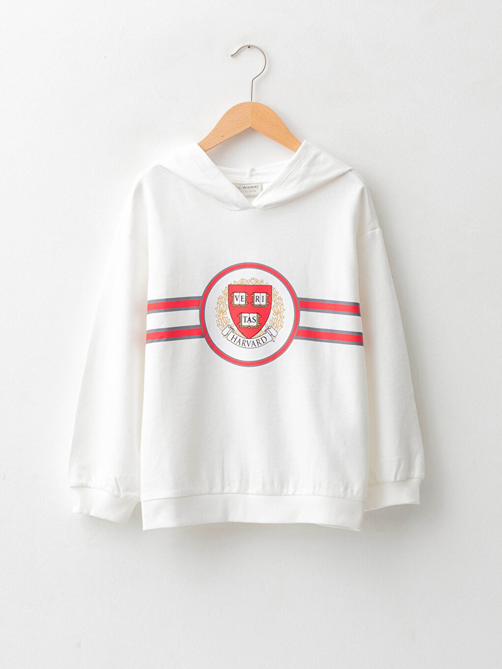 LCW Kids Ekru Kapüşonlu Uzun Kollu Harvard University Baskılı Kız Çocuk Sweatshirt