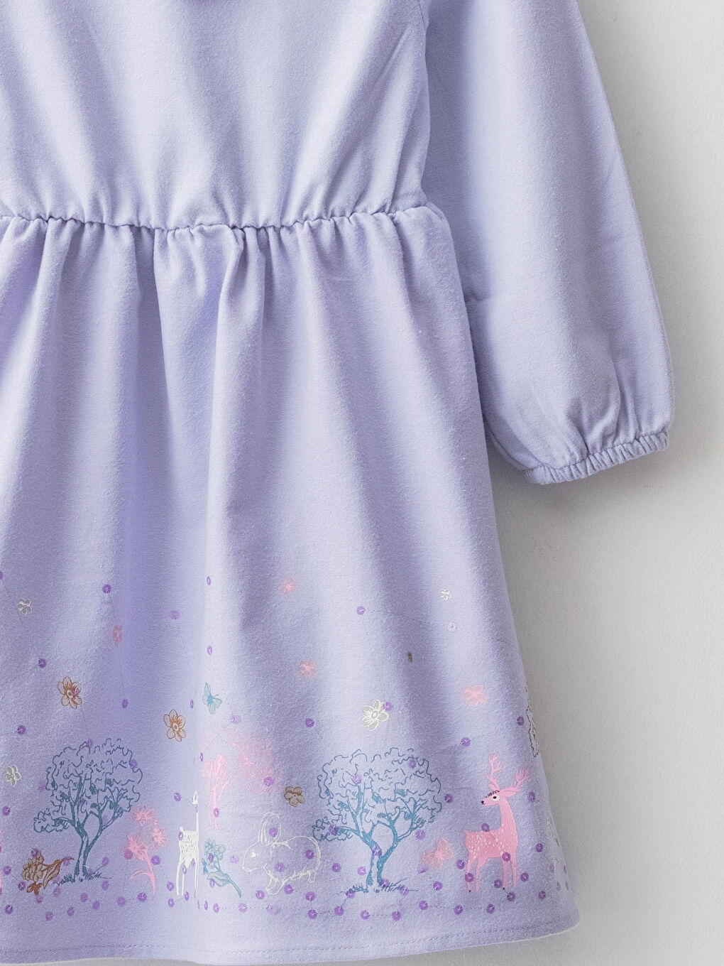 Ruffle Detailed Patterned Long Sleeve Girl Dress-2