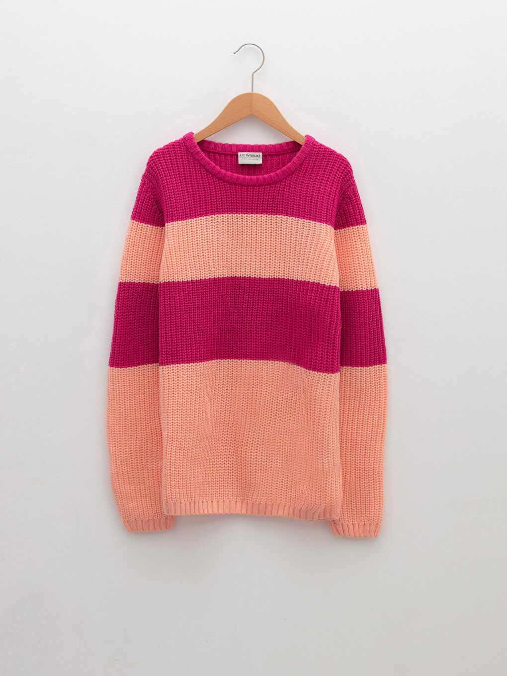 LCW Kids Bisiklet Yaka Renk Bloklu Uzun Kollu Kız Çocuk Triko Kazak -W1BU62Z4-LHG