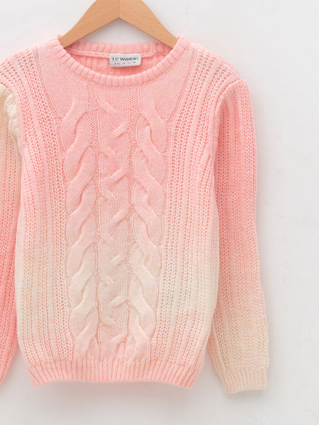 Свитер из трикотажа с круглым вырезом, узором косы и длинным рукавом для девочек-2