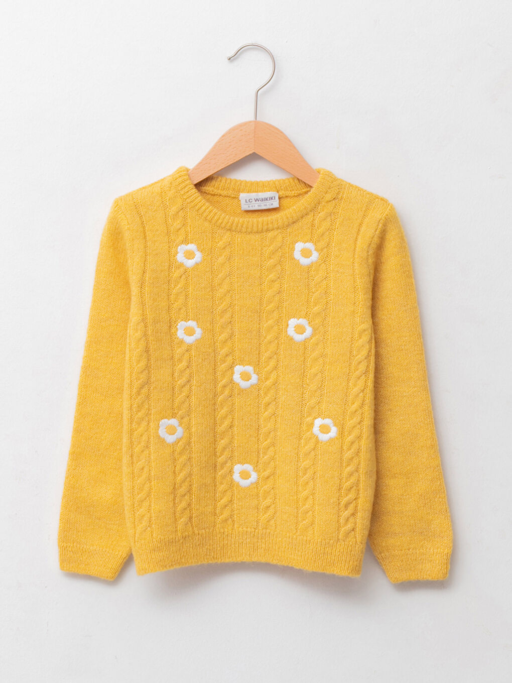 Свитер с круглым вырезом, узором и длинным рукавом для девочек из трикотажа