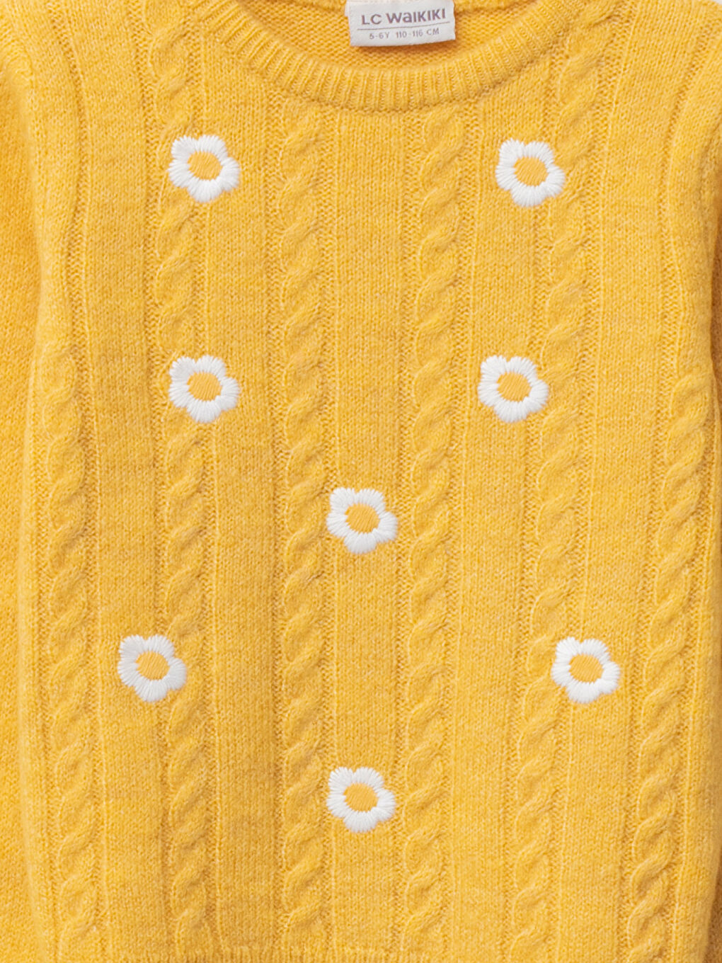 Свитер с круглым вырезом, узором и длинным рукавом для девочек из трикотажа-2