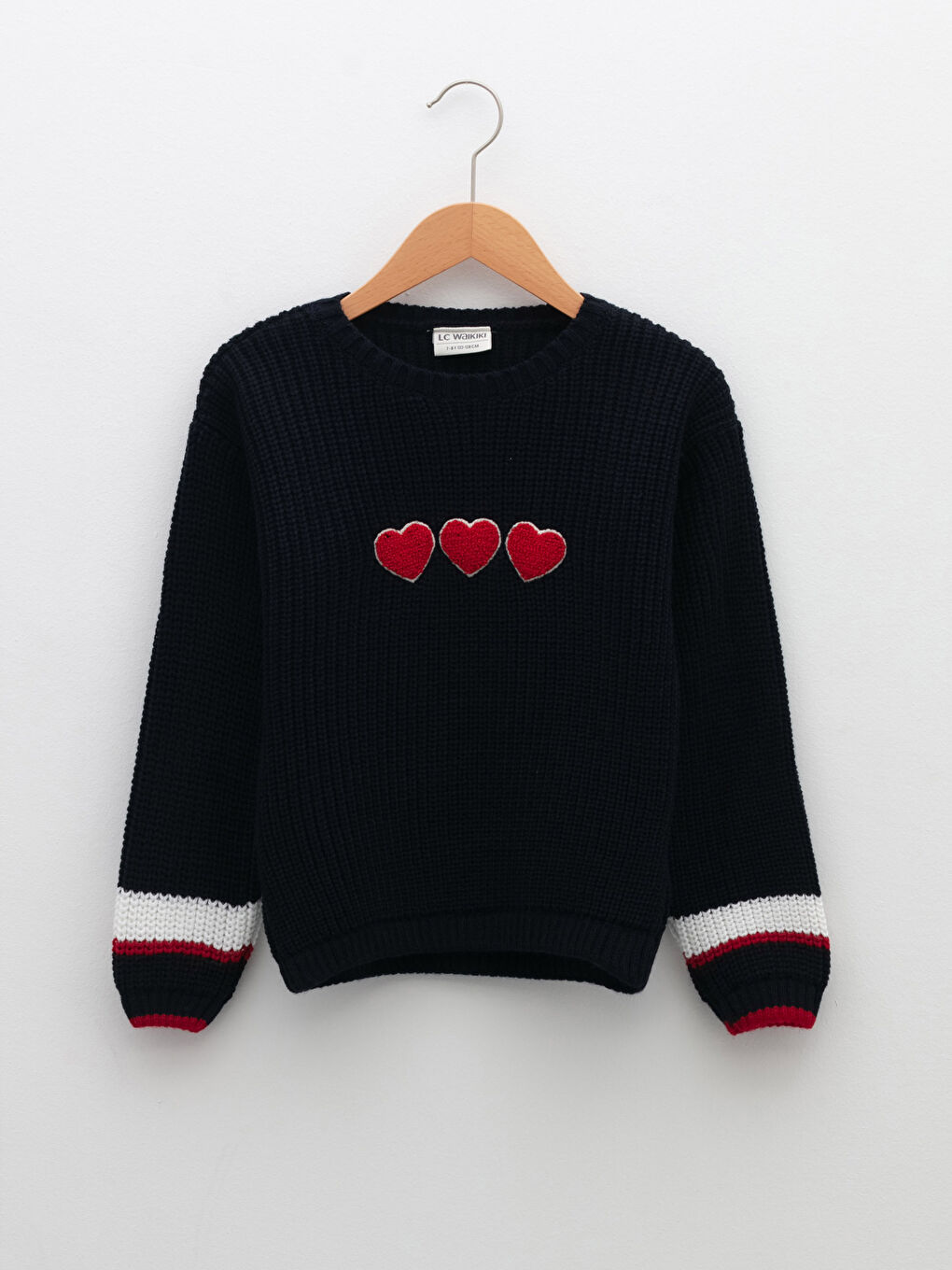 Crew Neck Embroidery Detailed Long Sleeve Girl Tricot Sweater