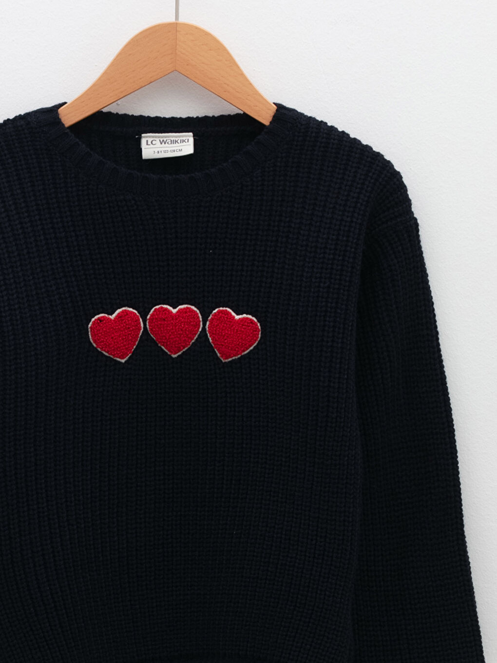 Crew Neck Embroidery Detailed Long Sleeve Girl Tricot Sweater-2