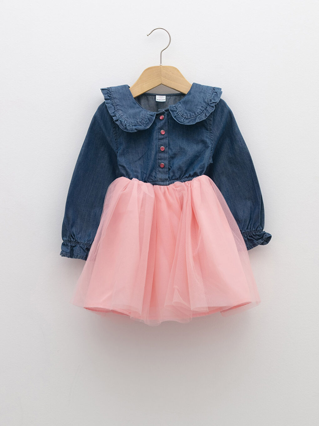 Rochie din Denim pentru Bebeluși Fete cu Mânecă Lungă și Guler Bebe