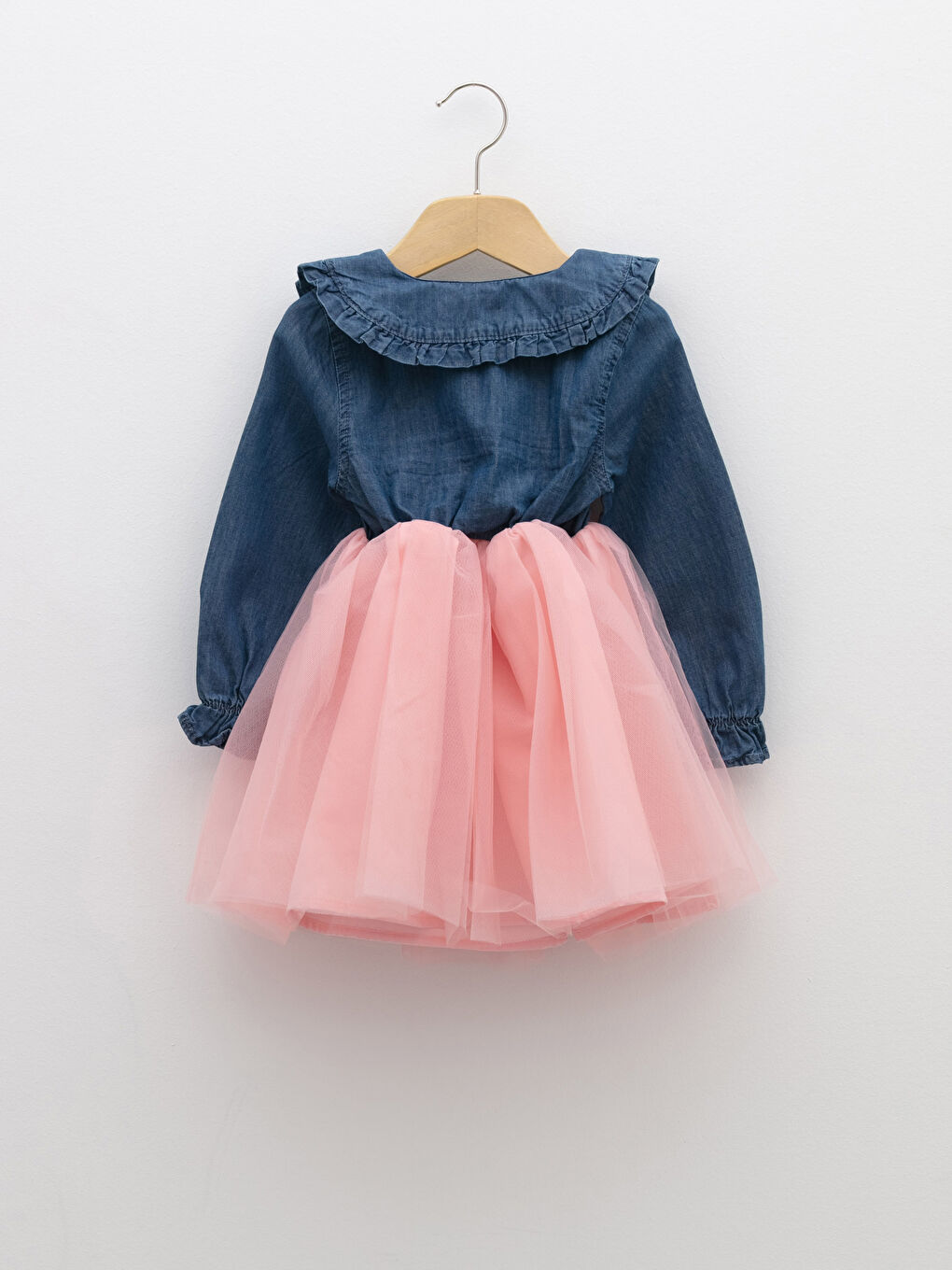 Rochie din Denim pentru Bebeluși Fete cu Mânecă Lungă și Guler Bebe-1