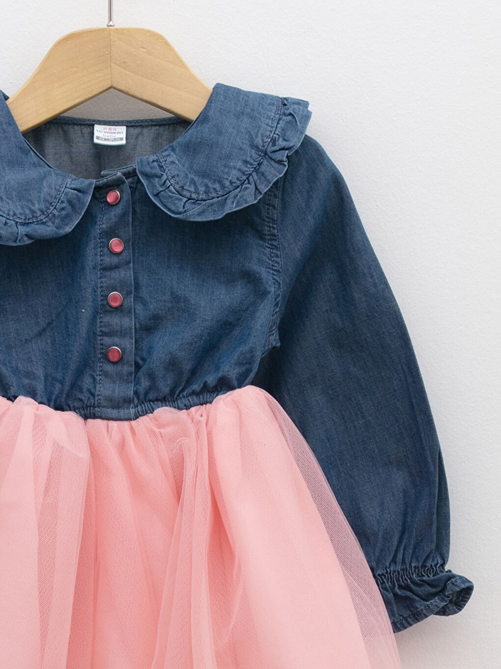 Rochie din Denim pentru Bebeluși Fete cu Mânecă Lungă și Guler Bebe-2