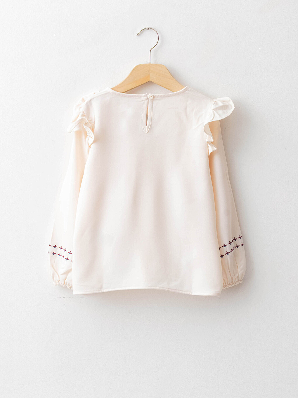 Crew Neck Embroidered Long Sleeve Viscose Girl's Blouse-1