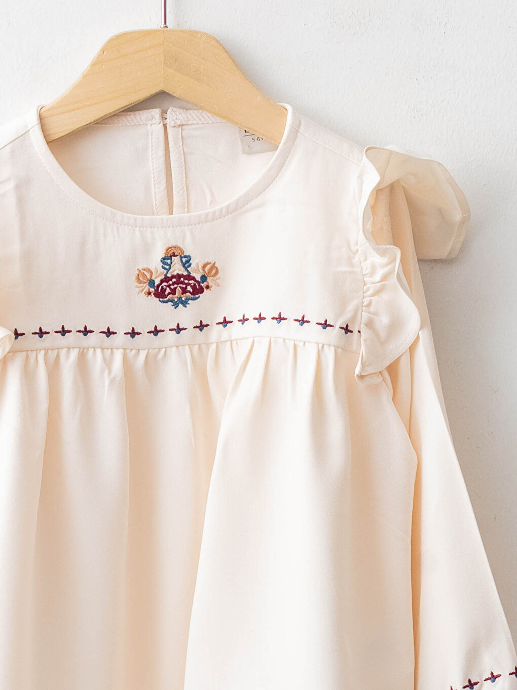Crew Neck Embroidered Long Sleeve Viscose Girl's Blouse-2