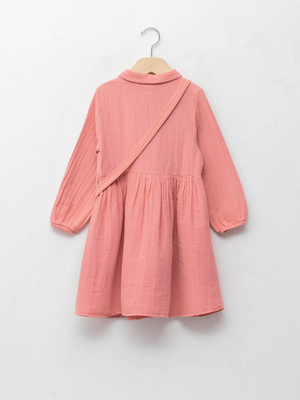 Shirt Collar Basic Long Sleeve Girls Dress and Bag-1