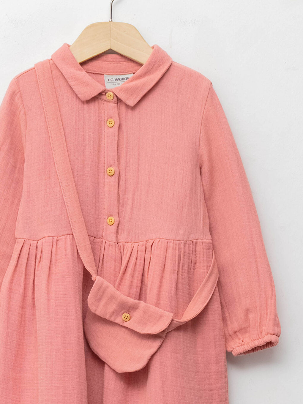 Shirt Collar Basic Long Sleeve Girls Dress and Bag-2