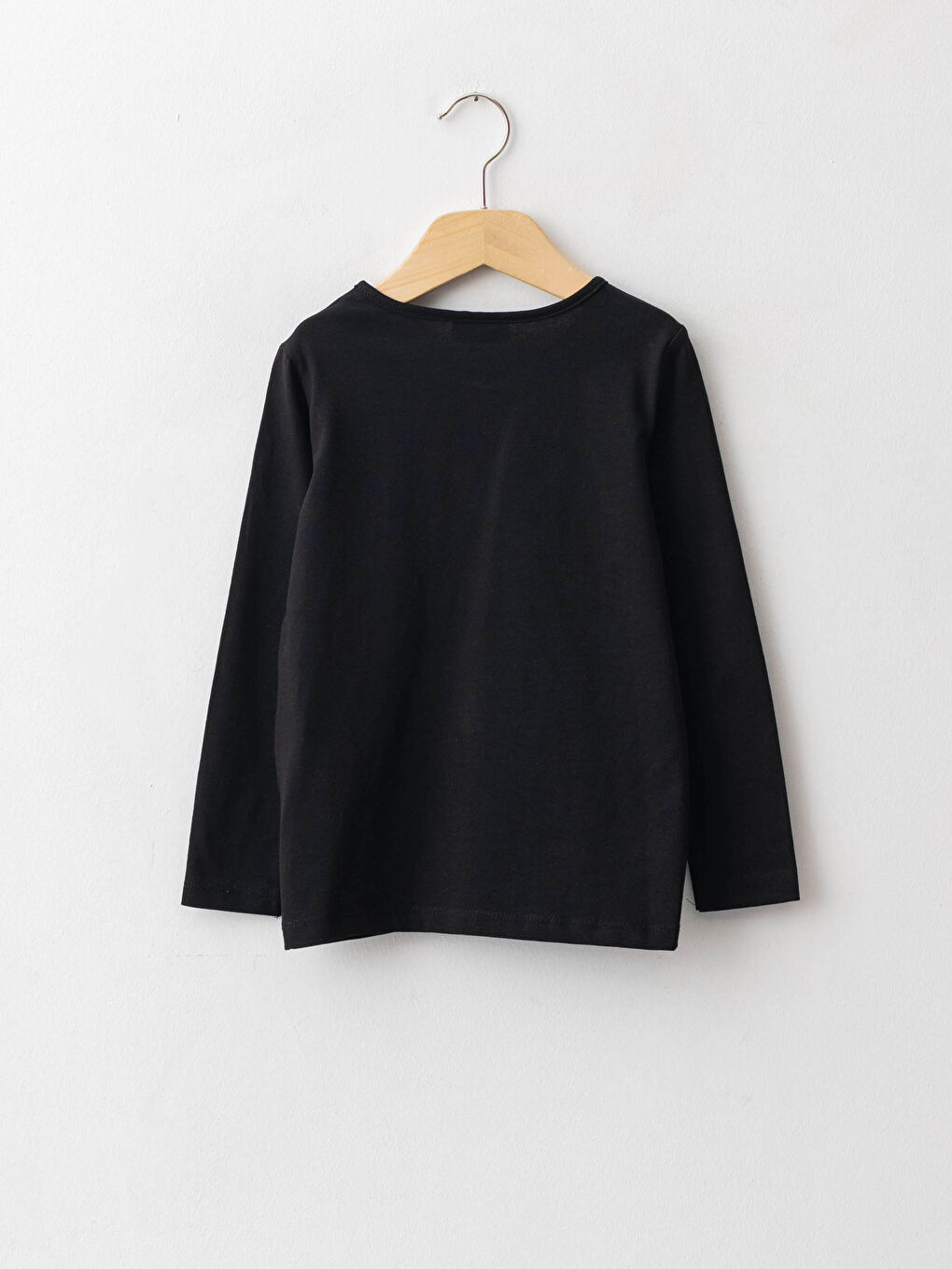 Siyah Bisiklet Yaka Baskılı Uzun Kollu Pamuklu Kız Çocuk Tişört-1