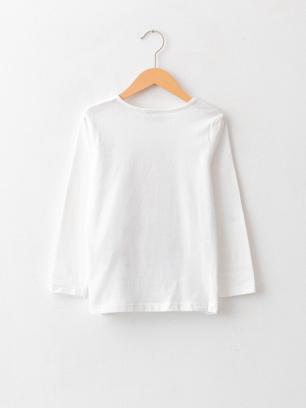 Ekru Bisiklet Yaka Baskılı Uzun Kollu Pamuklu Kız Çocuk Tişört-1